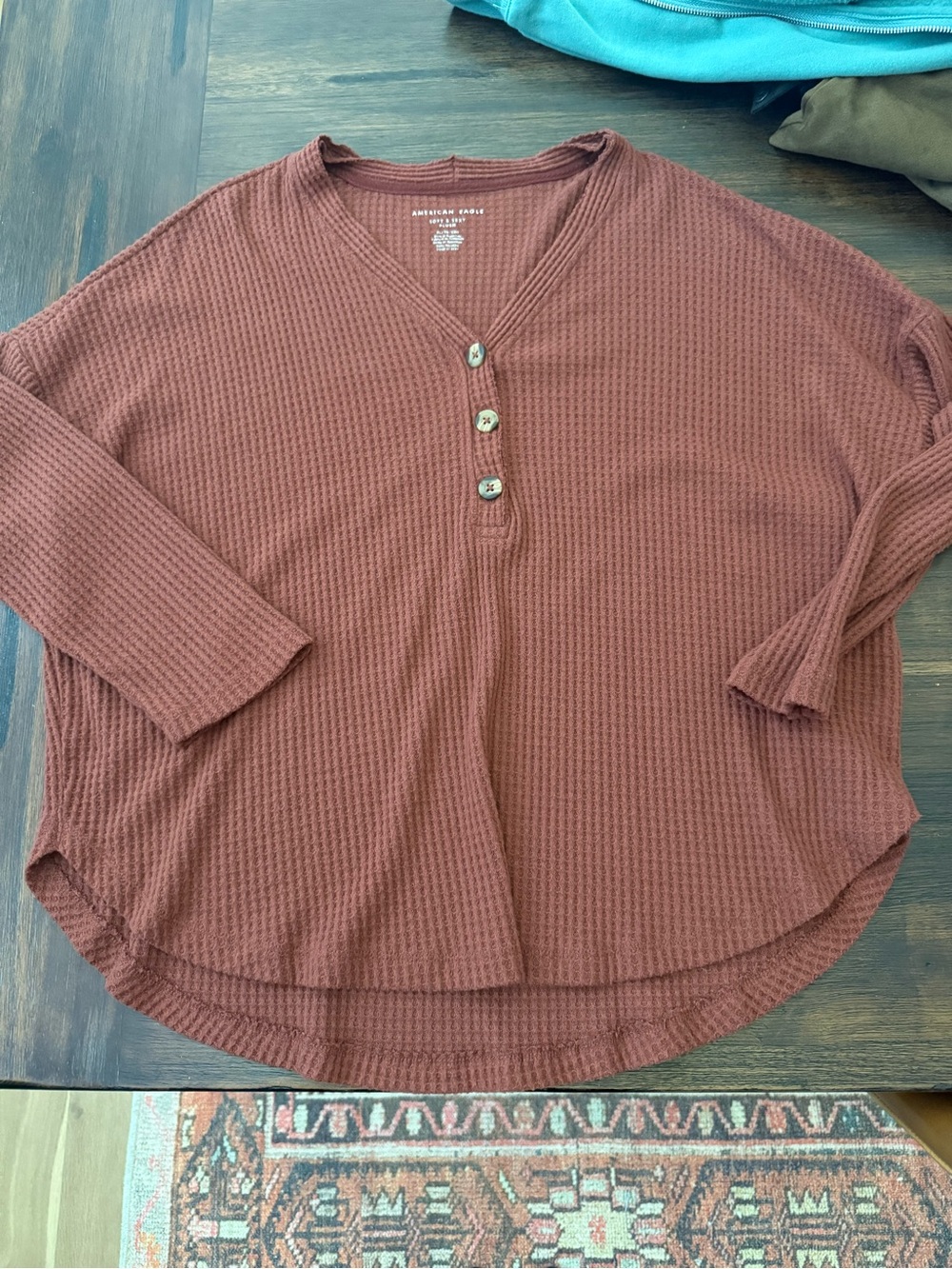 American Eagle Outfitters Women's Rust Brown Waffle Henley